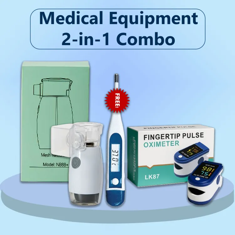 Medical Equipment 2-in-1 Combo Pack with Free Thermometer (Nebulizer + Fingertip Pulse Oximeter)