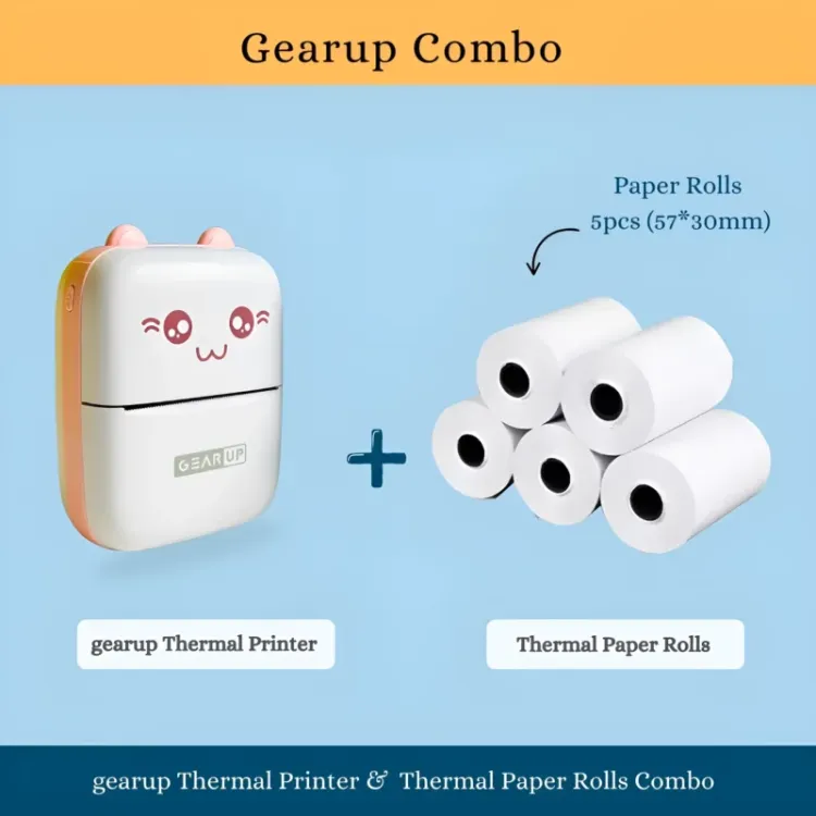 Gearup Thermal Printer & Thermal Paper Rolls Combo